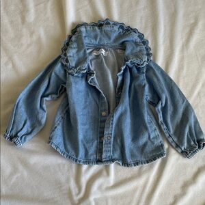 Zara Kids Light Blue Jean Jacket with Ruffled Collar